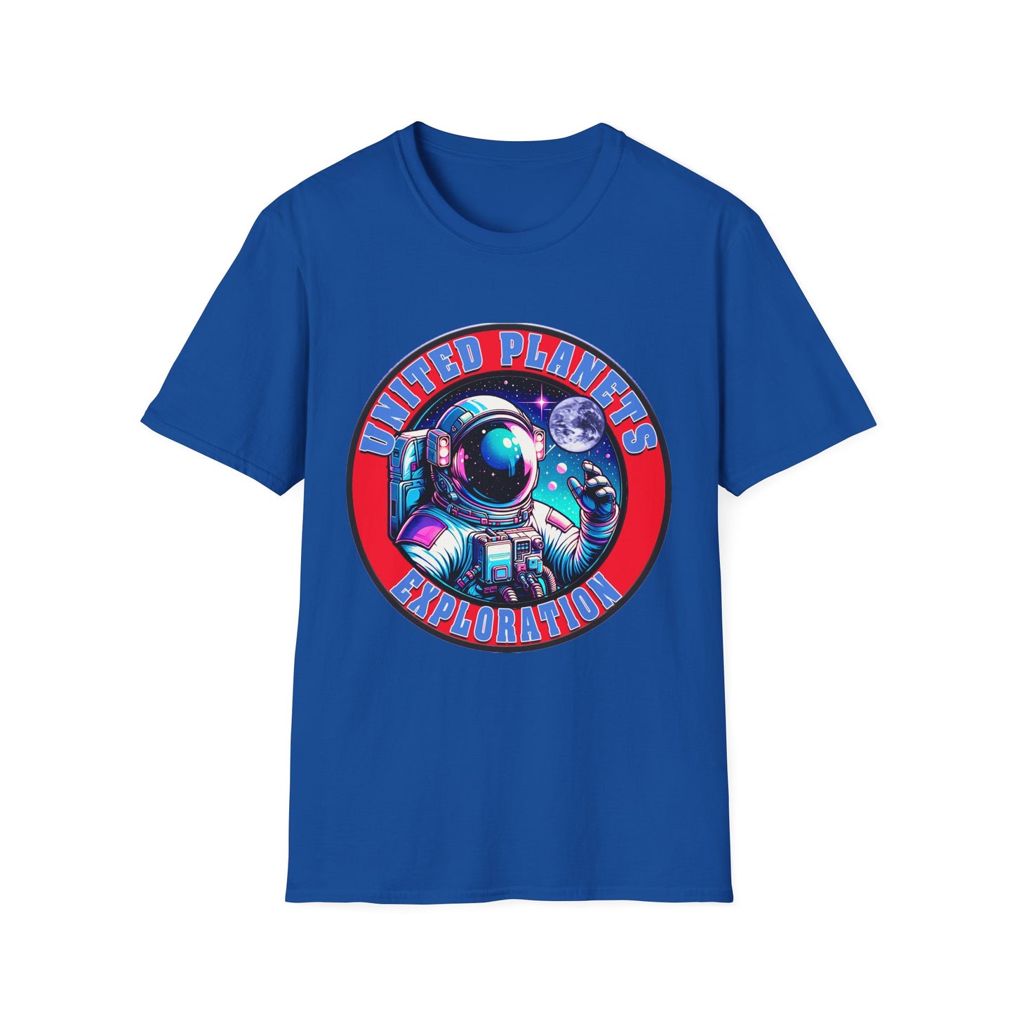 United Planets Exploration Astronaut T-Shirt, Science Themed Tee, Outer Space Shirt for Gift, Birthday, Unisex Softstyle Apparel