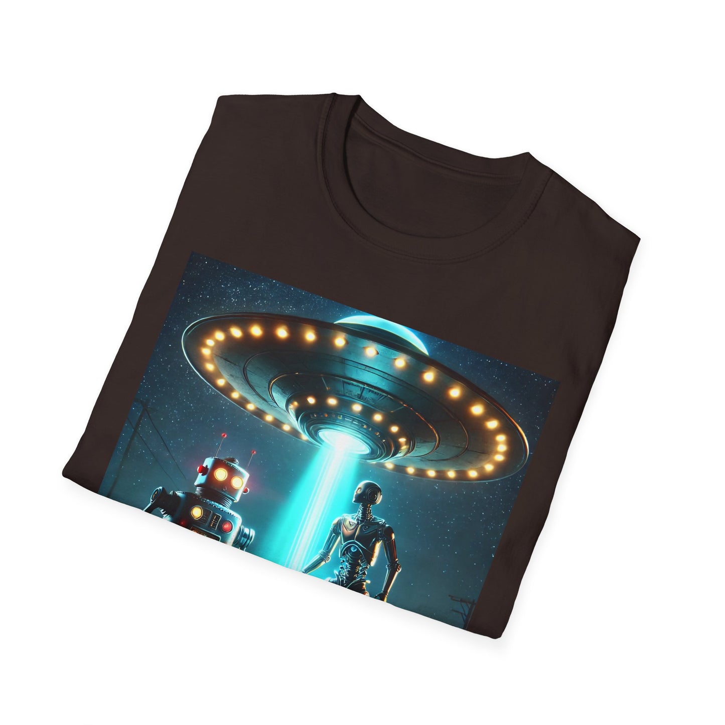Alien Encounter Unisex Softstyle T-Shirt | Sci-Fi Fan Gift, Superhero Tee, UFO Shirt, Casual Wear, Unique Graphic T-Shirt