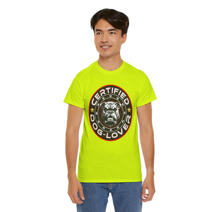 Certified Dog Lover Unisex Tee - Bulldog Print Design, GraphicTees, t-shirt, tshirt, png