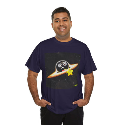 BlackHole Chasing Star, Space-Themed Unisex Heavy Cotton Tee with Cartoon Penguin Design, graphic design, png