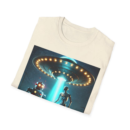 Alien Encounter Unisex Softstyle T-Shirt | Sci-Fi Fan Gift, Superhero Tee, UFO Shirt, Casual Wear, Unique Graphic T-Shirt