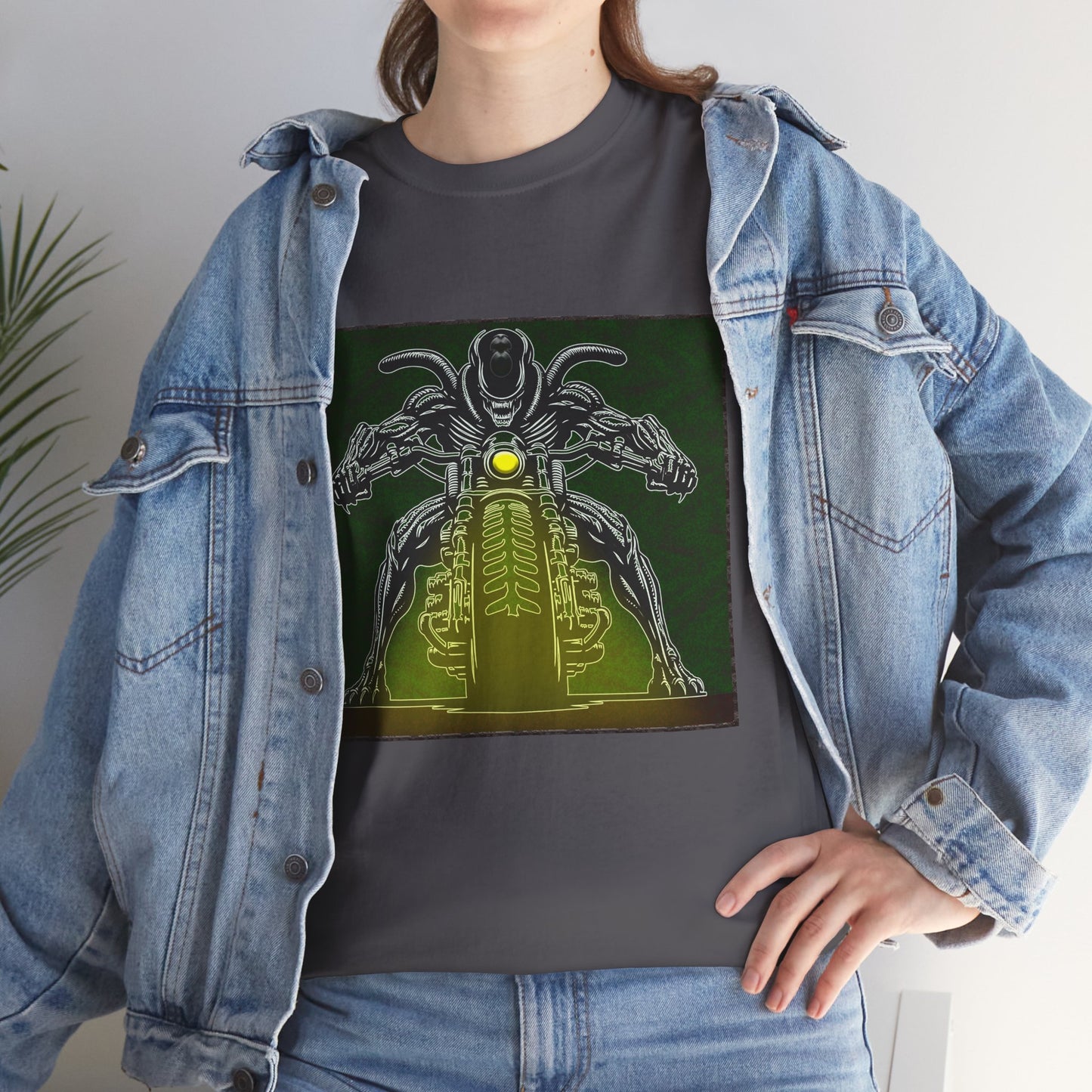 Alien Biker Neon Sci‑Fi Motorcycle T-Shirt