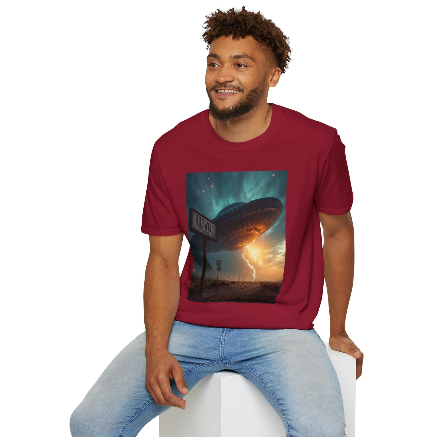 Roswell City Limits, Alien Sunset Softstyle T-Shirt | Unisex Graphic Tee, UFO Theme Shirt, Casual, Gift for Sci-Fi Lovers, Summer Fashion