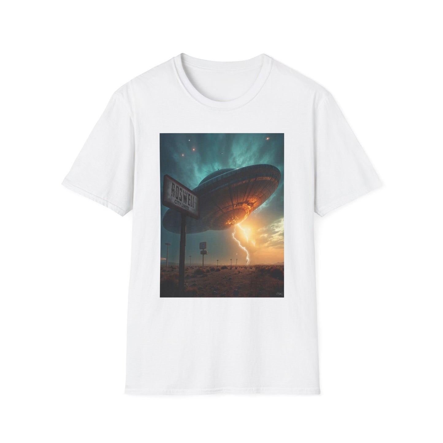 Roswell City Limits, Alien Sunset Softstyle T-Shirt | Unisex Graphic Tee, UFO Theme Shirt, Casual, Gift for Sci-Fi Lovers, Summer Fashion