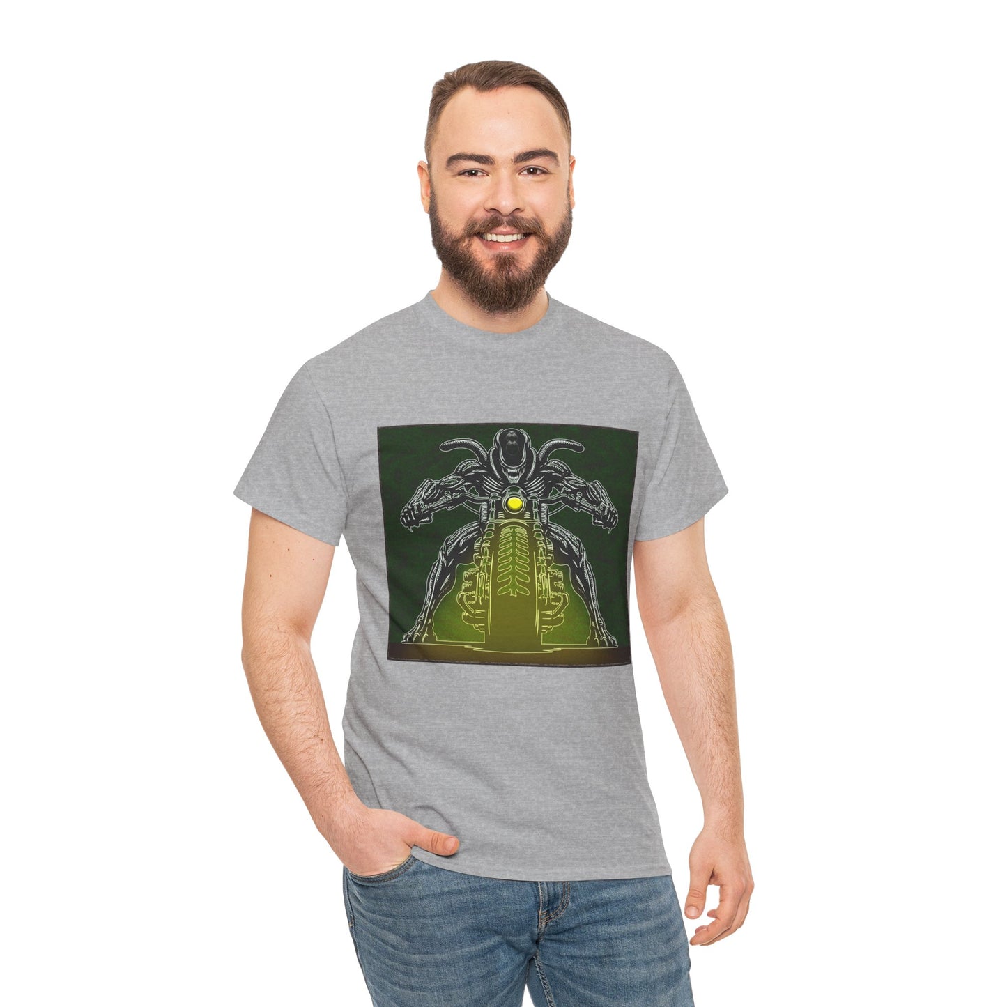 Alien Biker Neon Sci‑Fi Motorcycle T-Shirt