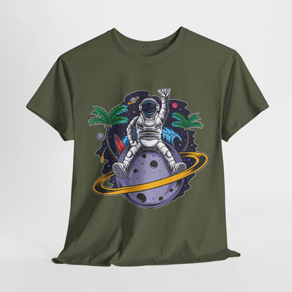 Cosmic Adventure, Unisex Heavy Cotton Tee - Astronaut & Planet Design, graphic design, png, art