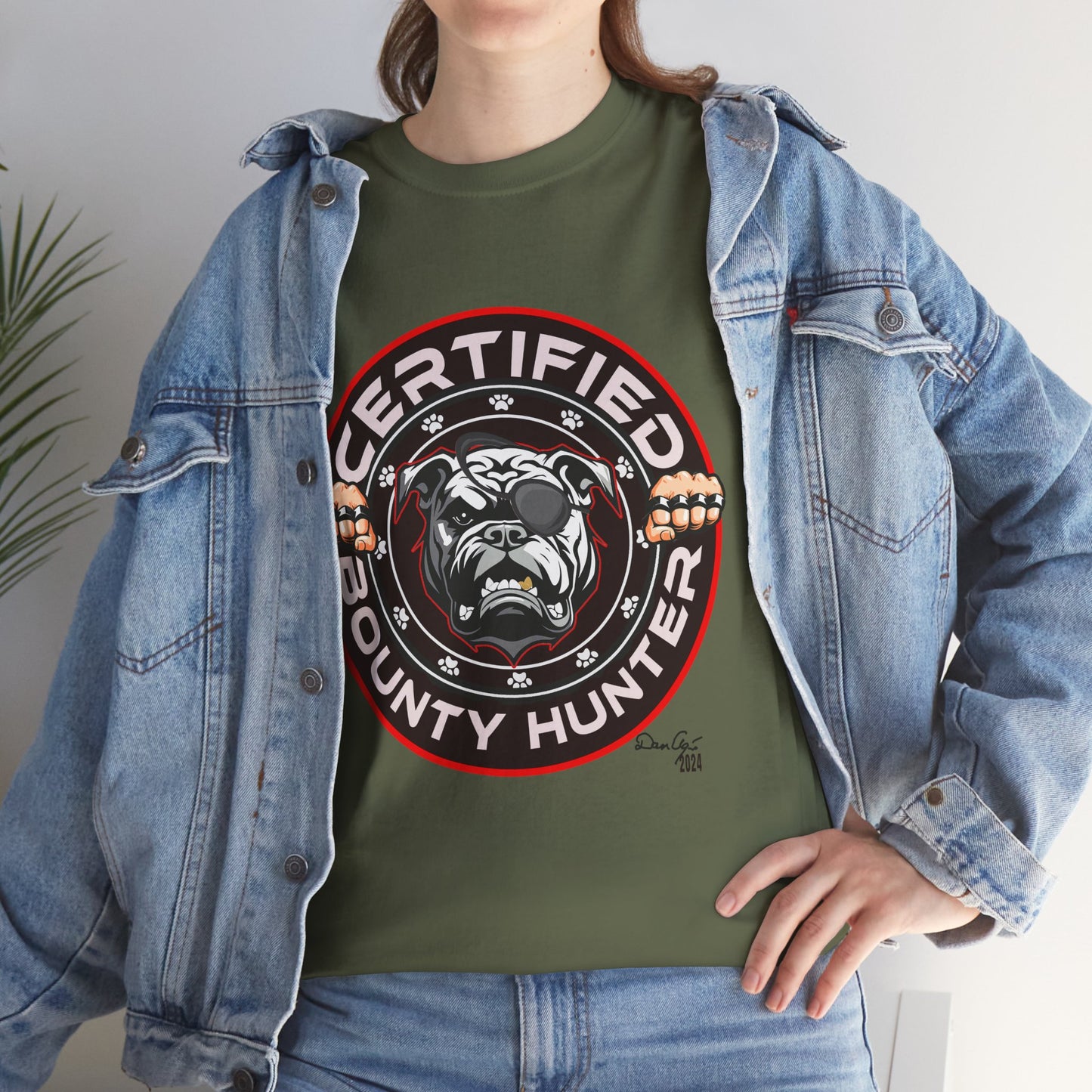 Certified Bounty Hunter, Unisex Heavy Cotton Tee, comedy, bulldog, print design, png, GraphicTees