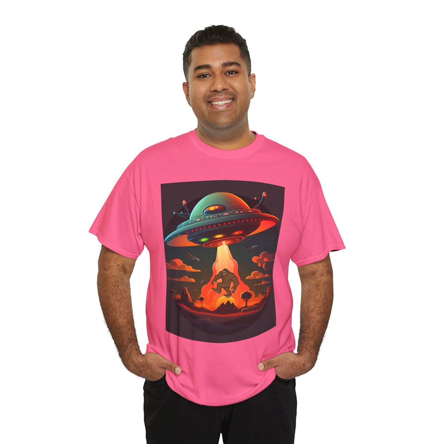 UFO, Bigfoot, Unisex Heavy Cotton Tee, graphic design, t-shirt, t-shirts, tshirts, png