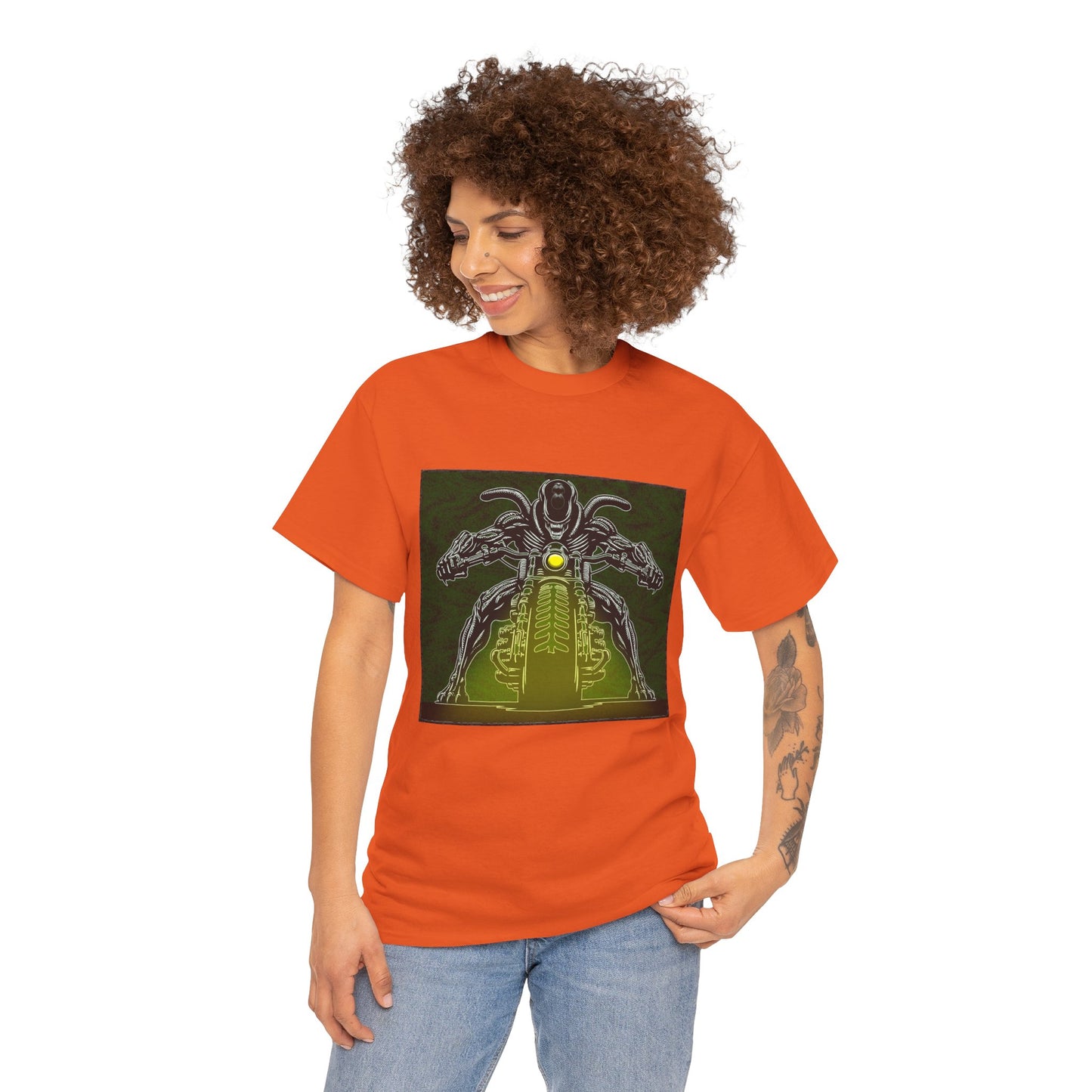 Alien Biker Neon Sci‑Fi Motorcycle T-Shirt