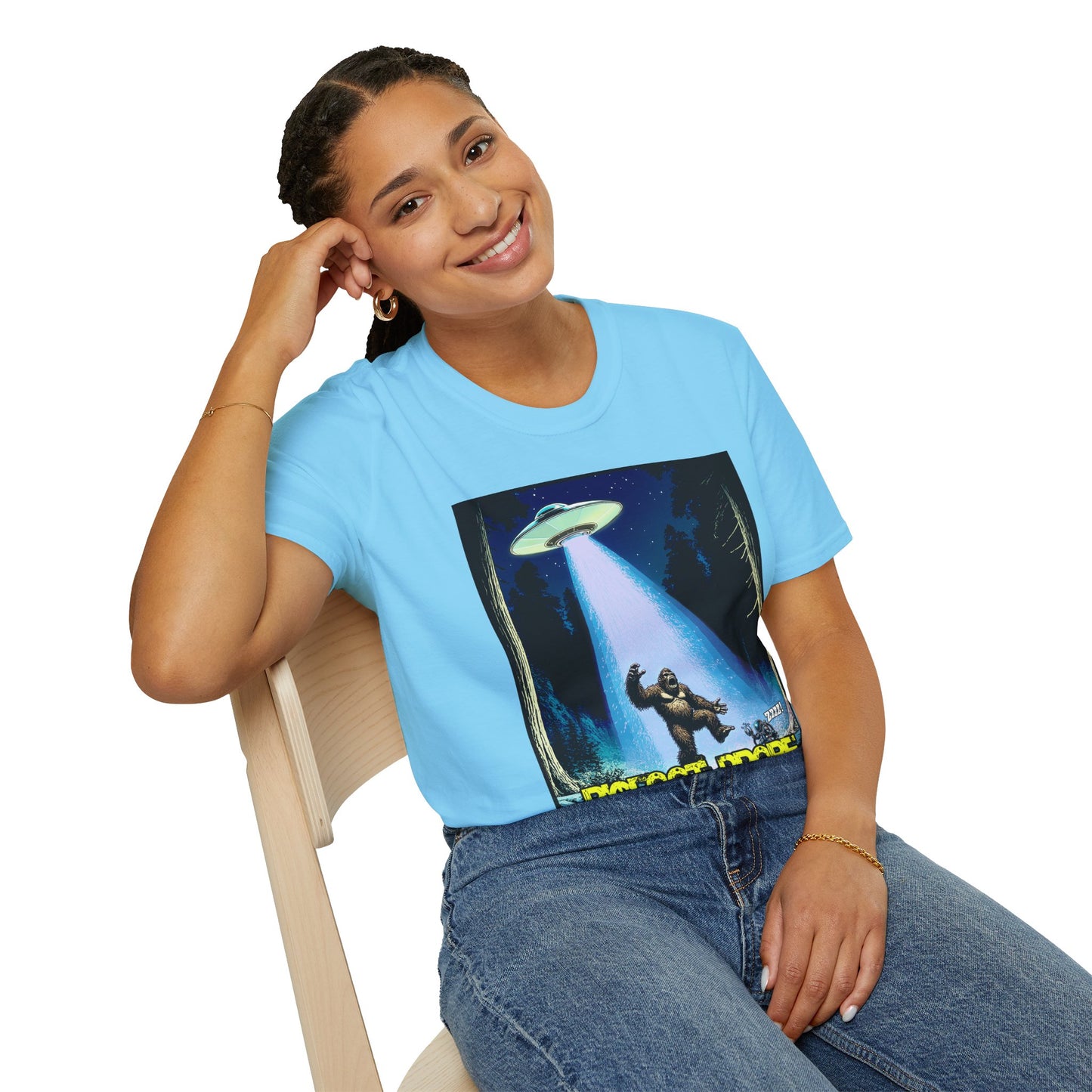 Bigfoot Probe Unisex Softstyle T-Shirt - Fun UFO Graphic Tee, Perfect Gift, Halloween, Nerd Culture, Outdoors, Alien, Graphic tees, t-shirts, Graphic design, t-shirts, tees