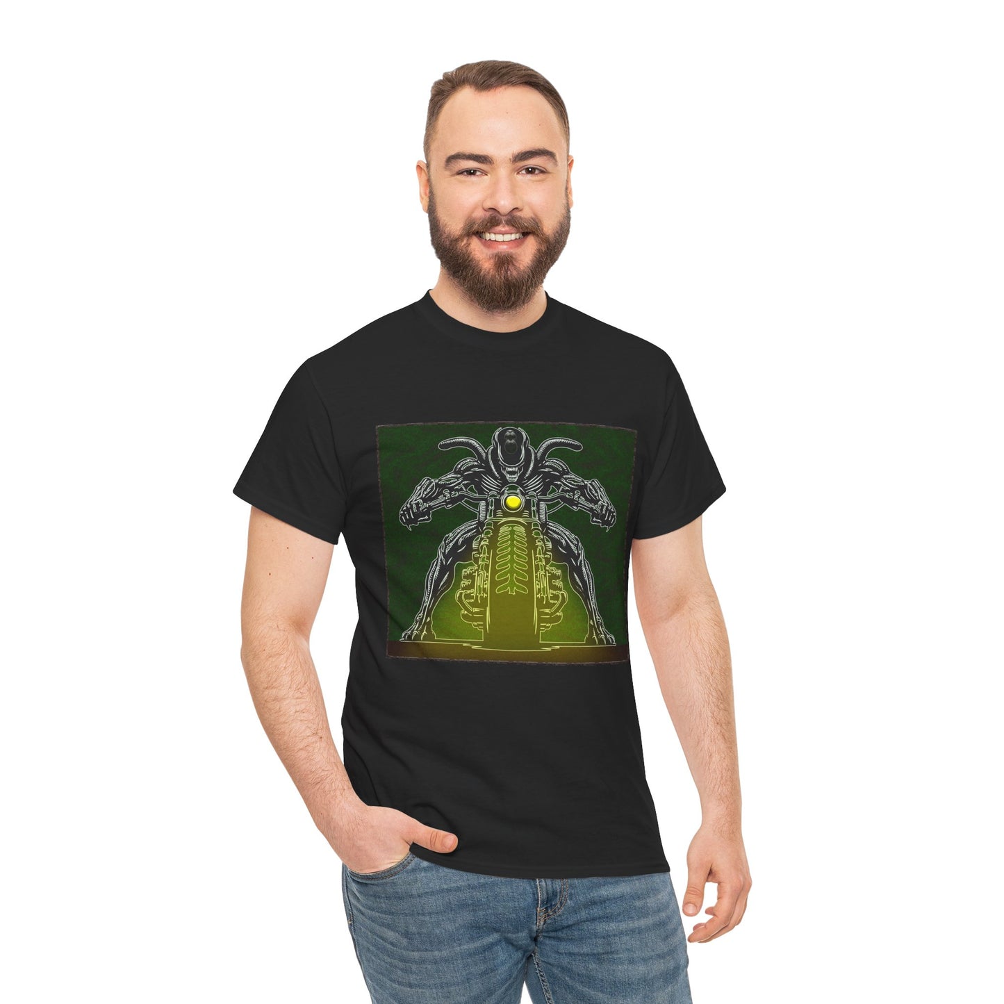 Alien Biker Neon Sci‑Fi Motorcycle T-Shirt