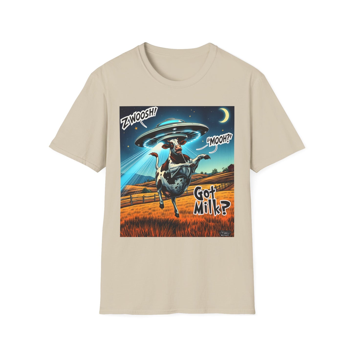 Funny Alien Cow T-Shirt - Got Milk? Unisex Soft style graphic Tee, UFO, galaxies, space, Blackhole, graphic design, png, sublimation