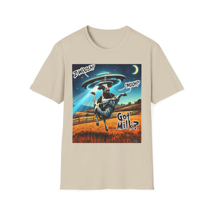 Funny Alien Cow T-Shirt - Got Milk? Unisex Soft style graphic Tee, UFO, galaxies, space, Blackhole, graphic design, png, sublimation