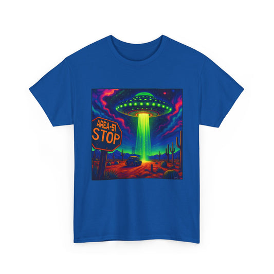 Area 51 Stop UFO Abduction T-Shirt — Neon Alien Invasion Tee
