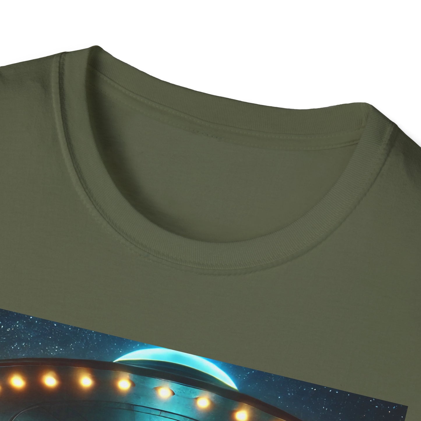 Alien Encounter Unisex Softstyle T-Shirt | Sci-Fi Fan Gift, Superhero Tee, UFO Shirt, Casual Wear, Unique Graphic T-Shirt