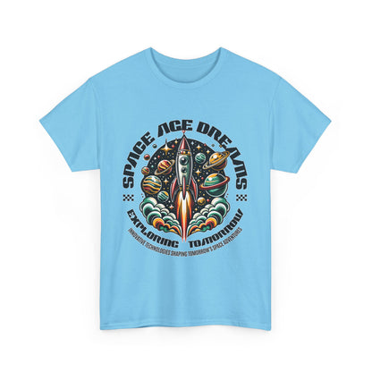 Space Age Dreams, Unisex Heavy Cotton Tee - Retro Rocket Design for Space Lovers, graphic design, png