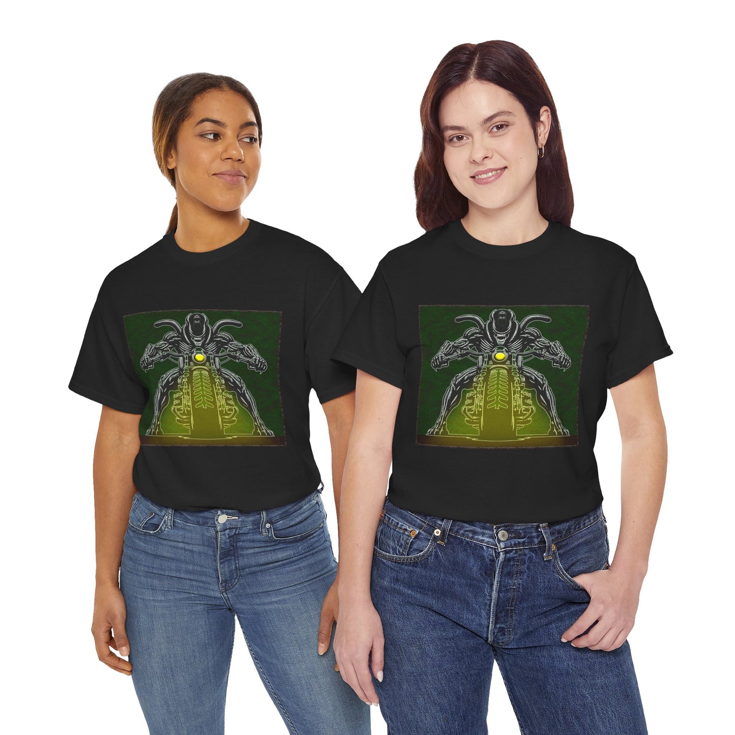 Alien Biker Neon Sci‑Fi Motorcycle T-Shirt