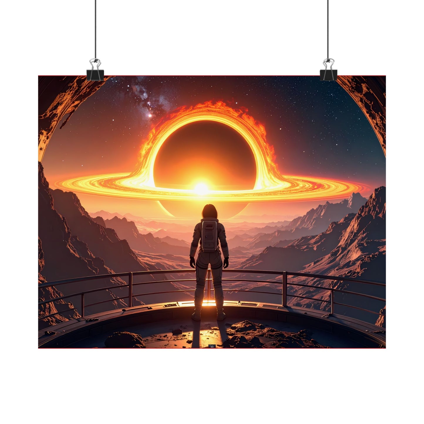 Astronaut watching Blackhole, Space-Themed Satin Posters, Cosmic Decor for Astronaut Enthusiasts, Unique Wall Art, Gift for Science Lovers, Home Office Decoration, t-shirts, tshirts, tees