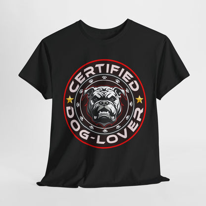 Certified Dog Lover Unisex Tee - Bulldog Print Design, GraphicTees, t-shirt, tshirt, png