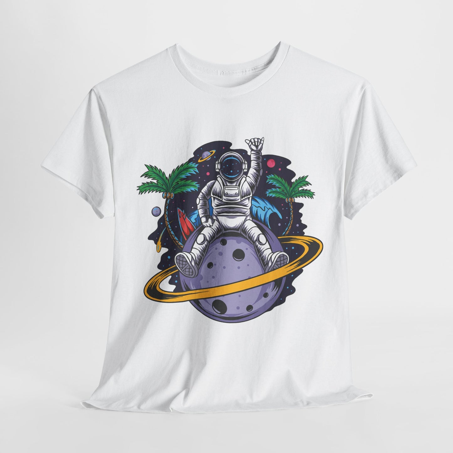 Cosmic Adventure, Unisex Heavy Cotton Tee - Astronaut & Planet Design, graphic design, png, art