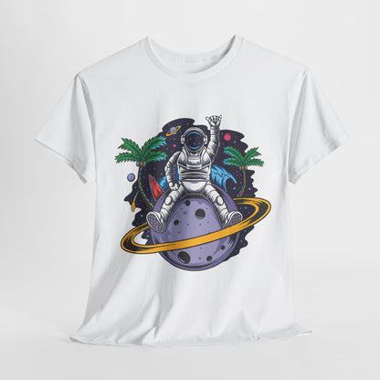 Cosmic Adventure, Unisex Heavy Cotton Tee - Astronaut & Planet Design, graphic design, png, art