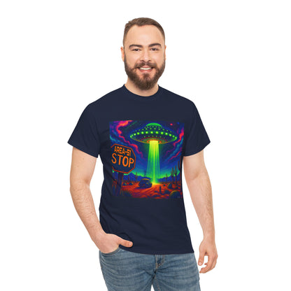 Area 51 Stop UFO Abduction T-Shirt — Neon Alien Invasion Tee