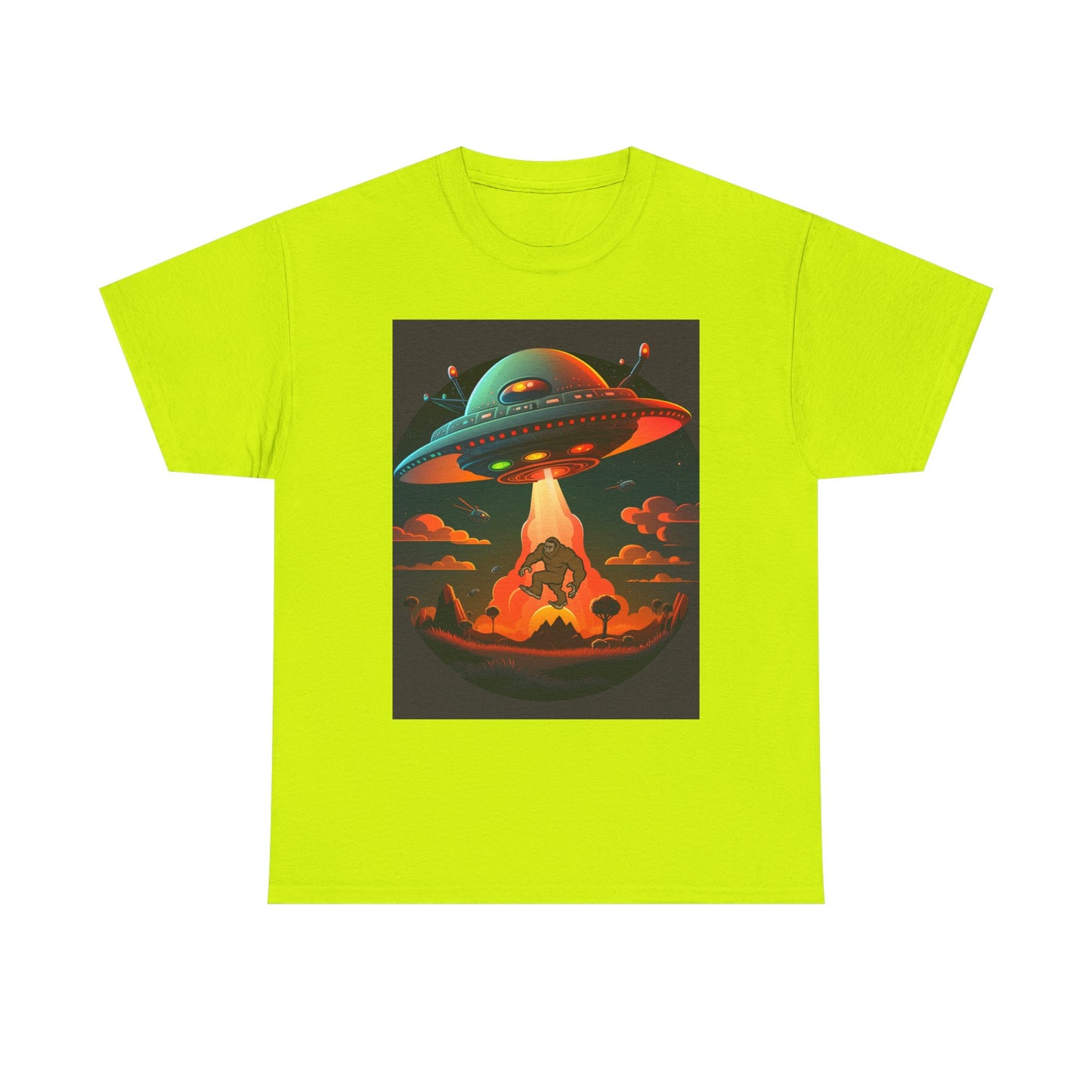UFO, Bigfoot, Unisex Heavy Cotton Tee, graphic design, t-shirt, t-shirts, tshirts, png