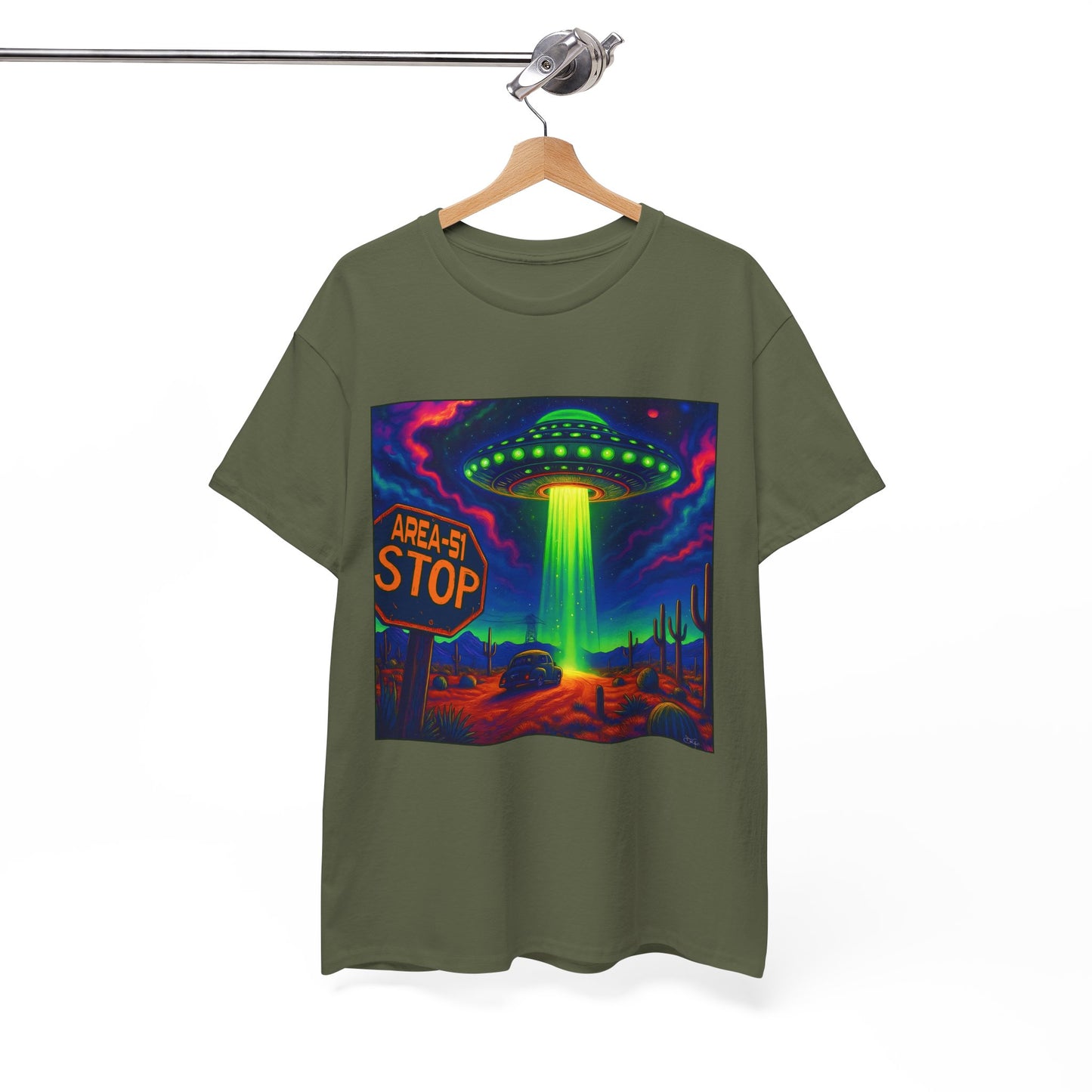 Area 51 Stop UFO Abduction T-Shirt — Neon Alien Invasion Tee