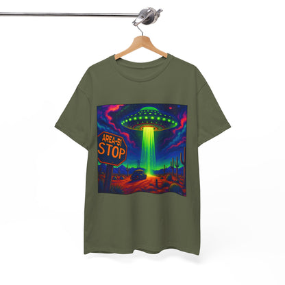Area 51 Stop UFO Abduction T-Shirt — Neon Alien Invasion Tee