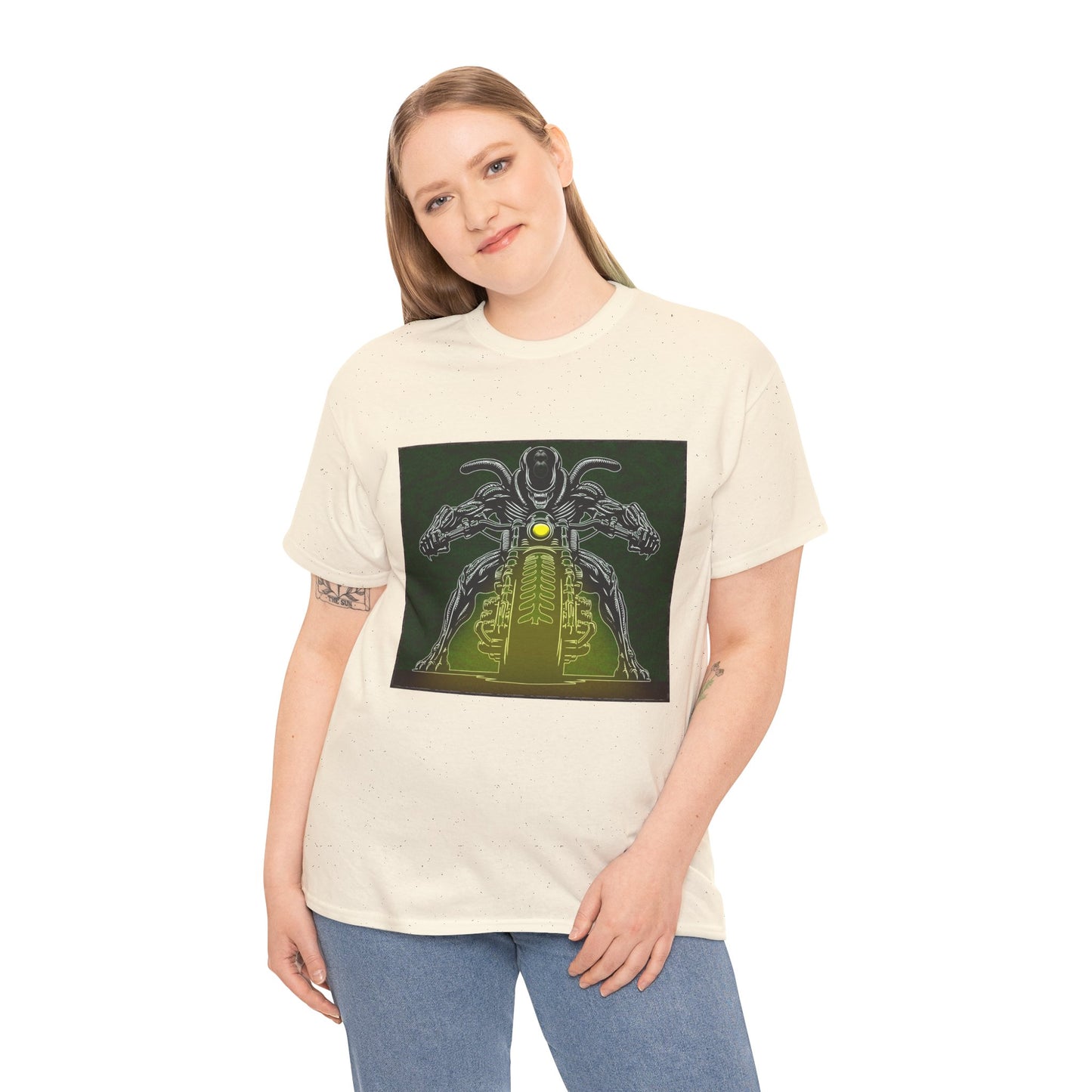 Alien Biker Neon Sci‑Fi Motorcycle T-Shirt