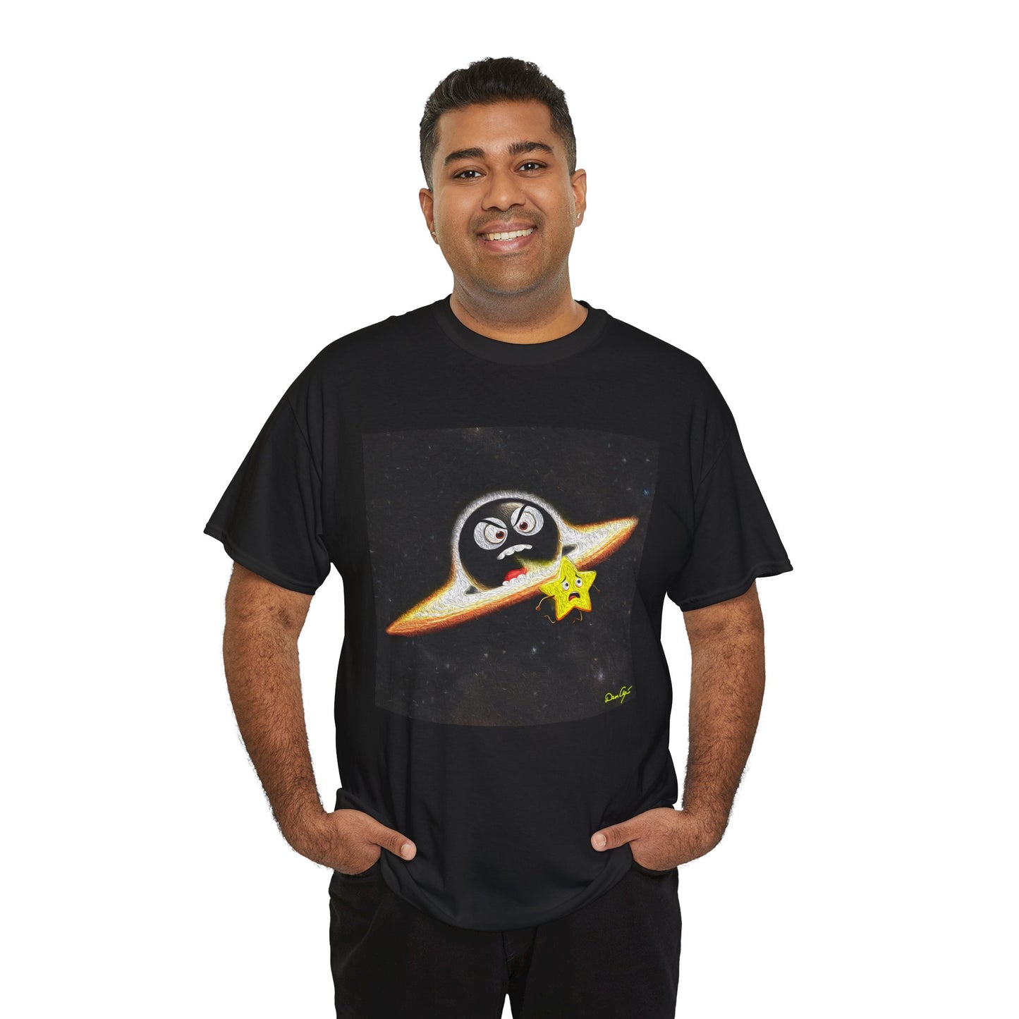 BlackHole Chasing Star, Space-Themed Unisex Heavy Cotton Tee with Cartoon Penguin Design, graphic design, png
