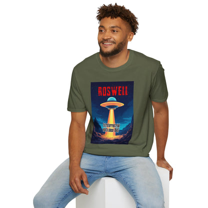 Roswell Alien Encounter Unisex T-Shirt, Retro Space UFO Tee, Sci-Fi Lovers Gift, Convention Wear, Extraterrestrial Tee, graphic design, png