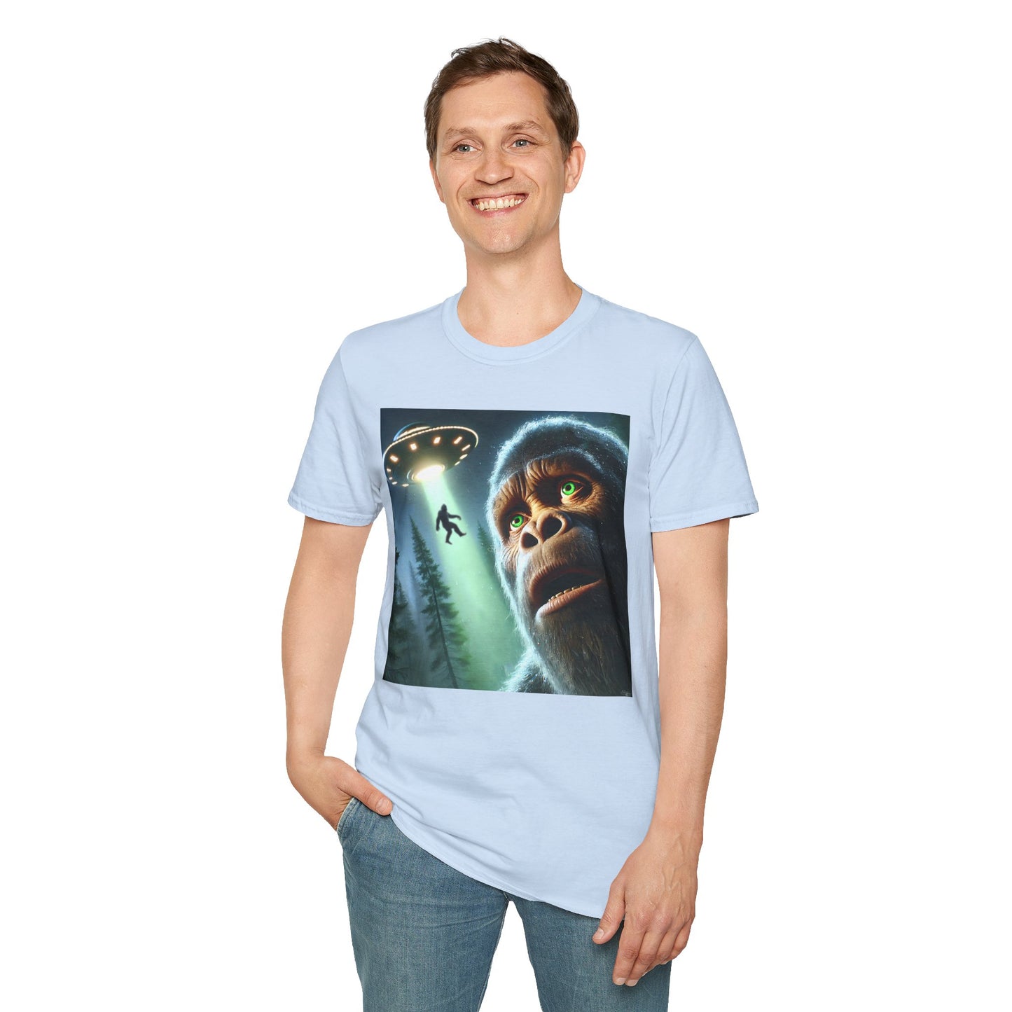 Bigfoot UFO Unisex T-Shirt, Funny Graphic Tee, Gift for Alien Lovers, Unique Summer Shirt, Casual Everyday Wear, t-shirt, tshirts, party