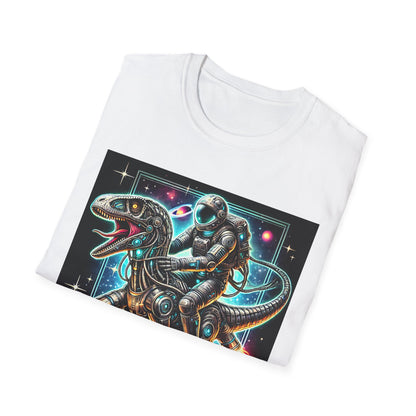Cosmic Dinosaur Rider Softstyle T-Shirt | Fun Graphic Tee, Unique Gift, Space Lover Shirt, Sci-Fi Enthusiast Apparel