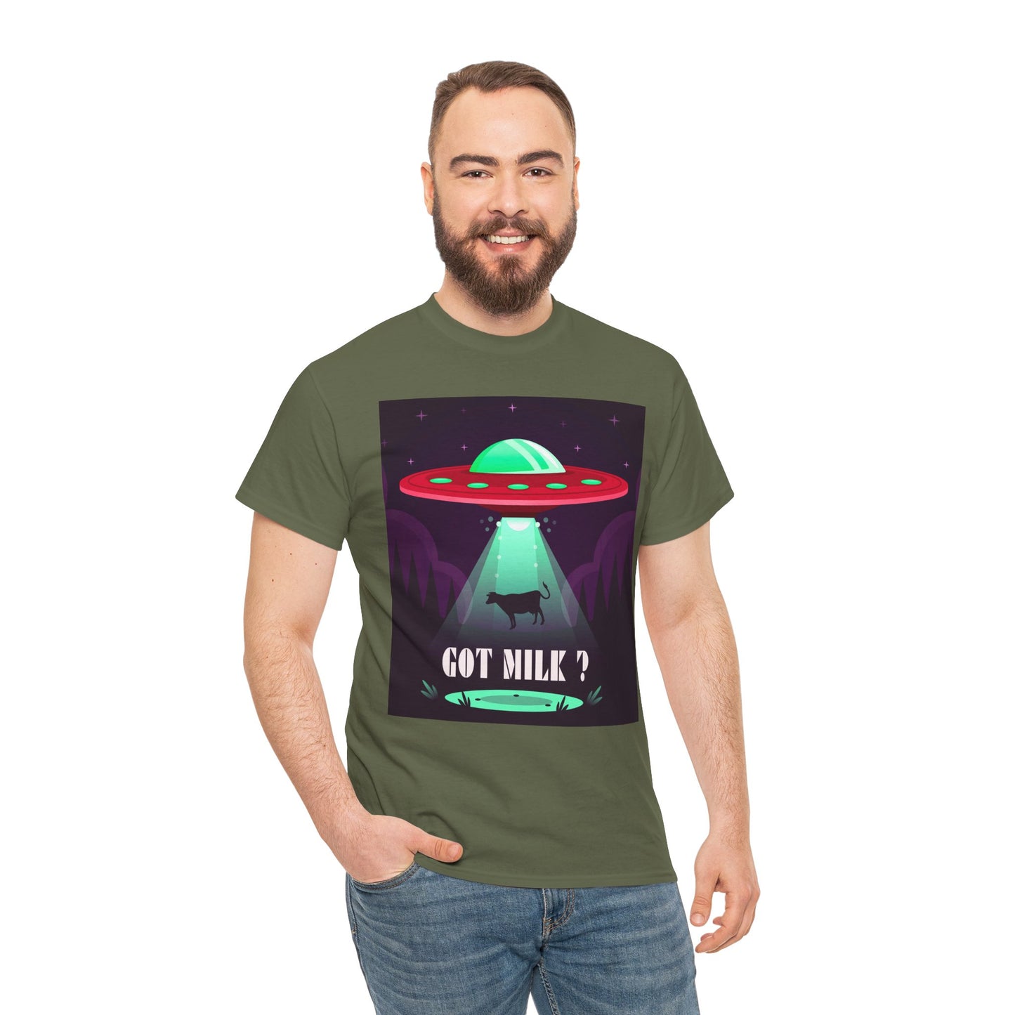 Got Milk? Unisex Heavy Cotton Tee, UFO abduction, comedy, funny, t-shirt, t-shirt, graphic design, tee, png