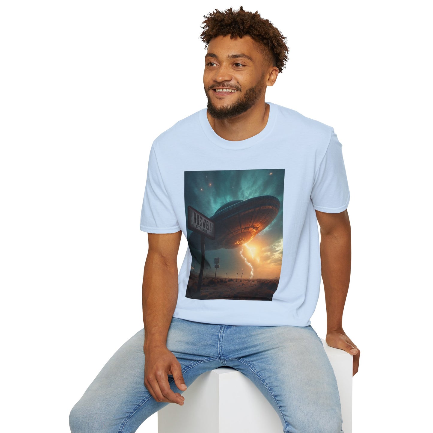 Roswell City Limits, Alien Sunset Softstyle T-Shirt | Unisex Graphic Tee, UFO Theme Shirt, Casual, Gift for Sci-Fi Lovers, Summer Fashion