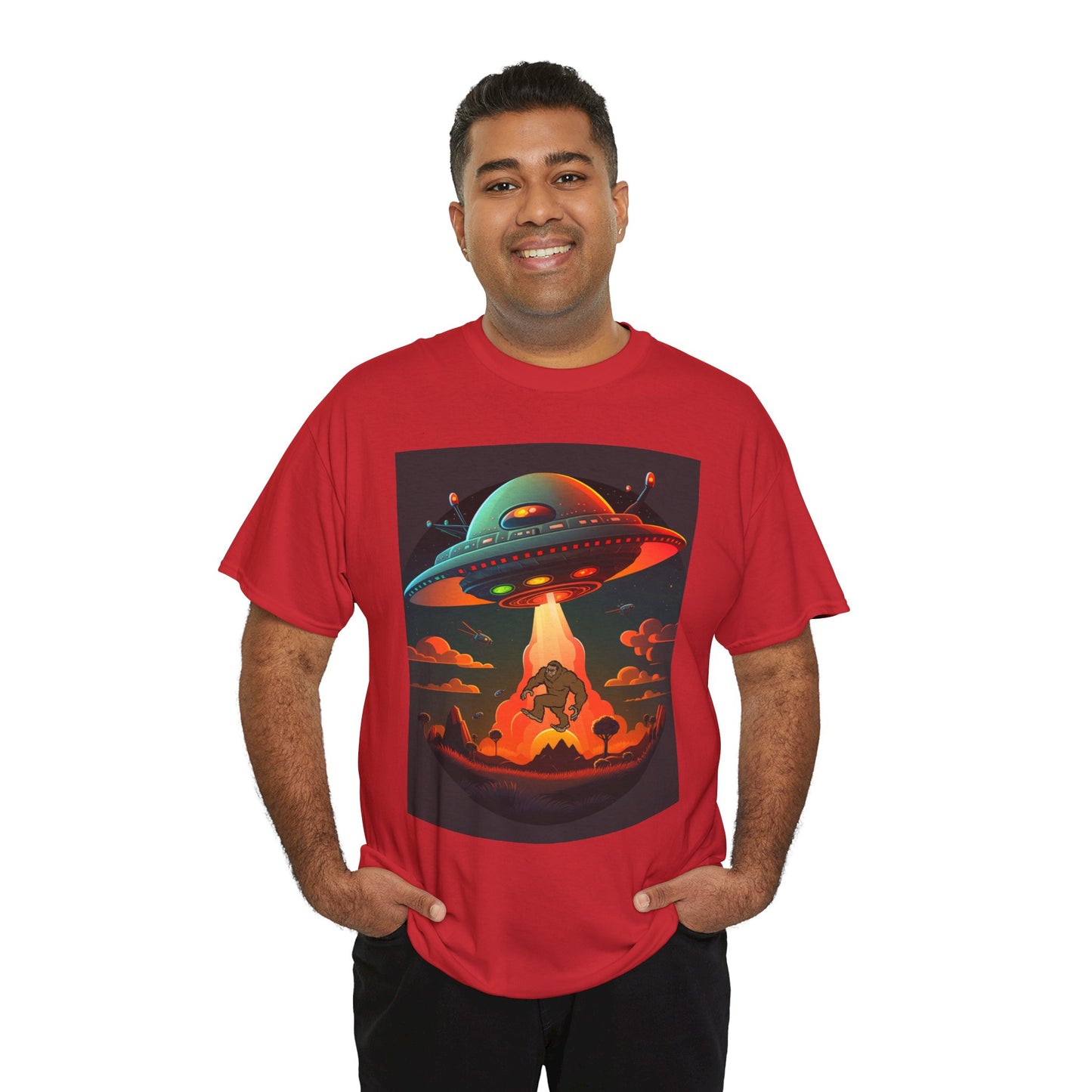 UFO, Bigfoot, Unisex Heavy Cotton Tee, graphic design, t-shirt, t-shirts, tshirts, png