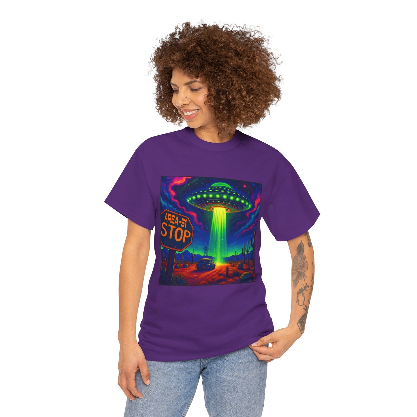 Area 51 Stop UFO Abduction T-Shirt — Neon Alien Invasion Tee