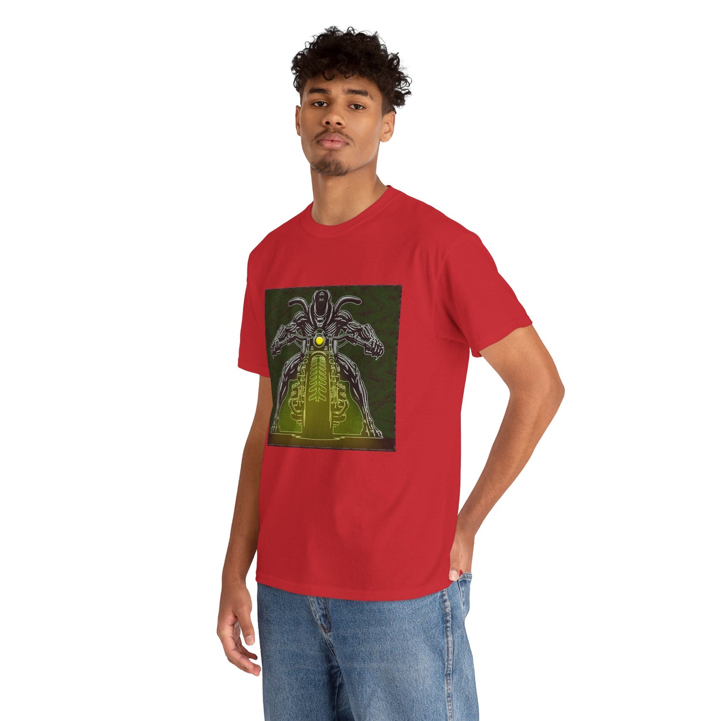 Alien Biker Neon Sci‑Fi Motorcycle T-Shirt