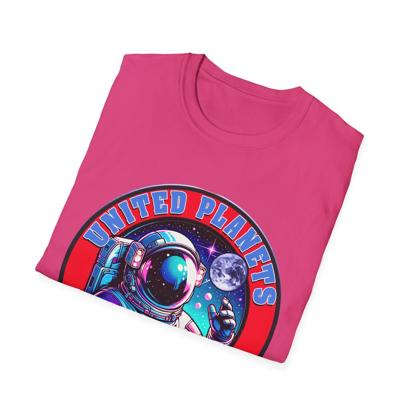United Planets Exploration Astronaut T-Shirt, Science Themed Tee, Outer Space Shirt for Gift, Birthday, Unisex Softstyle Apparel