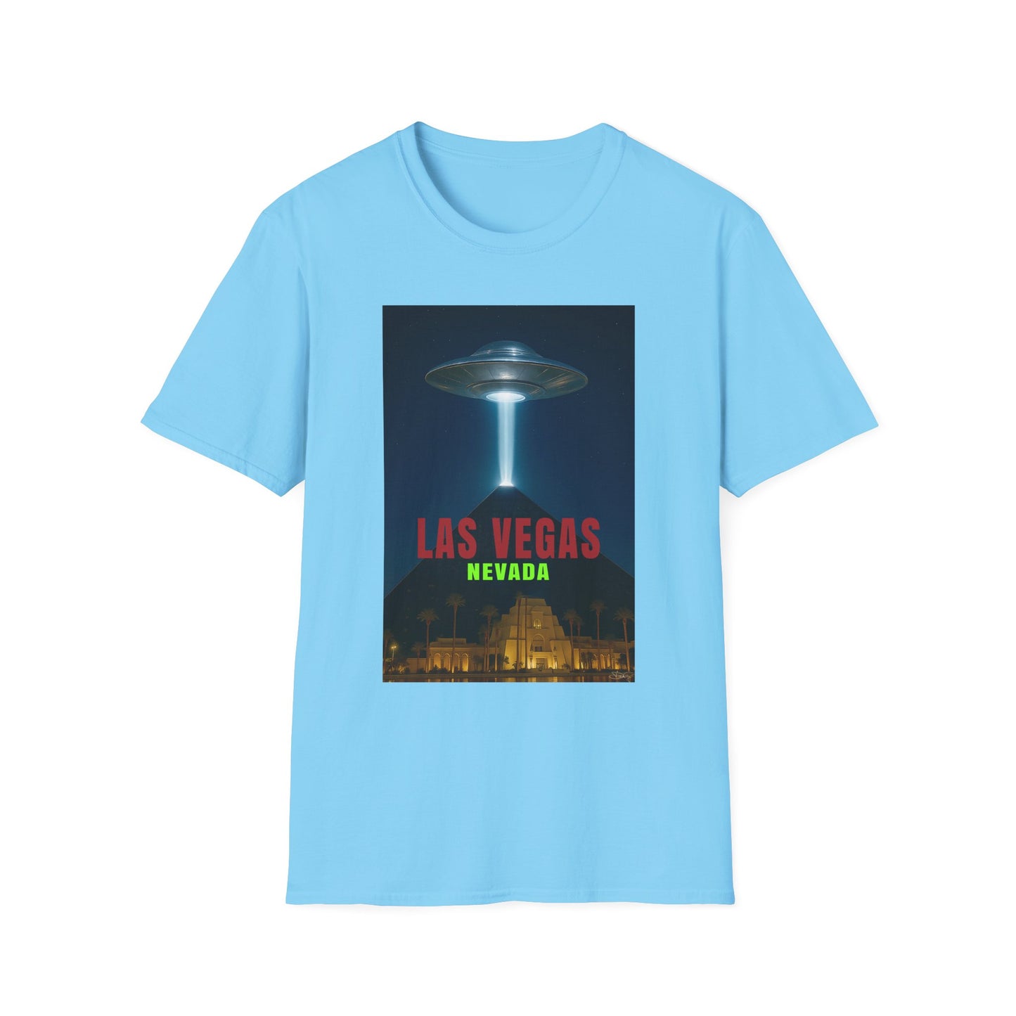 Luxor UFO, Las Vegas UFO Unisex Softstyle T-Shirt - Retro Nevada Design, graphic design, t-shirts, tshirts, tees, GraphicTees, png