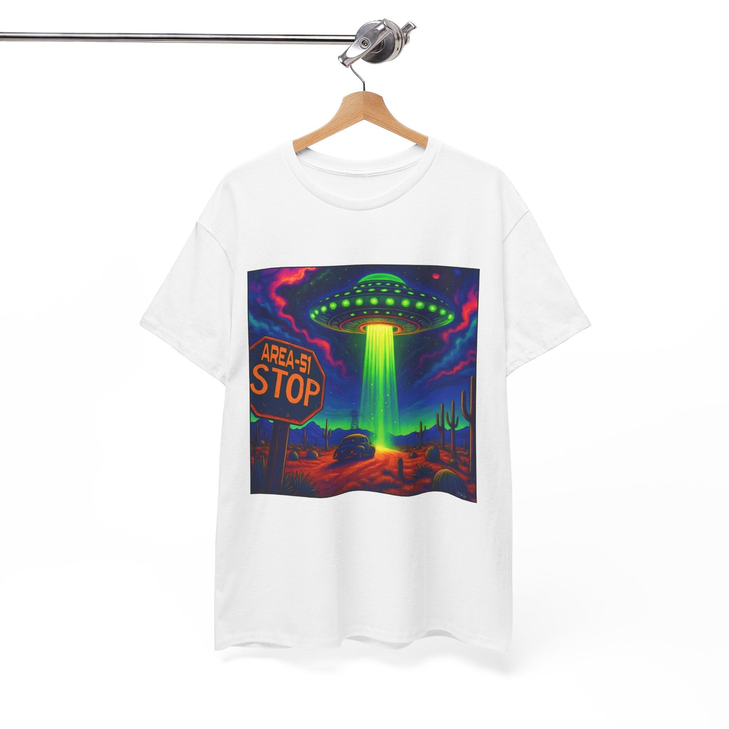 Area 51 Stop UFO Abduction T-Shirt — Neon Alien Invasion Tee