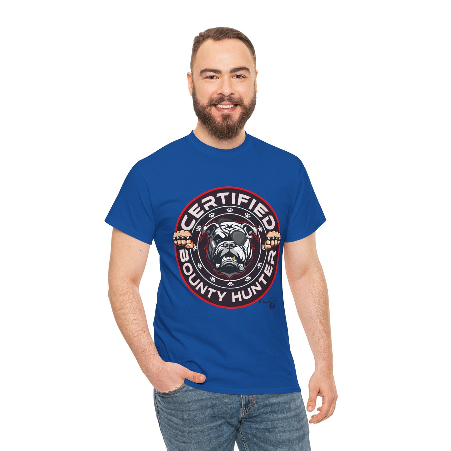 Certified Bounty Hunter, Unisex Heavy Cotton Tee, comedy, bulldog, print design, png, GraphicTees