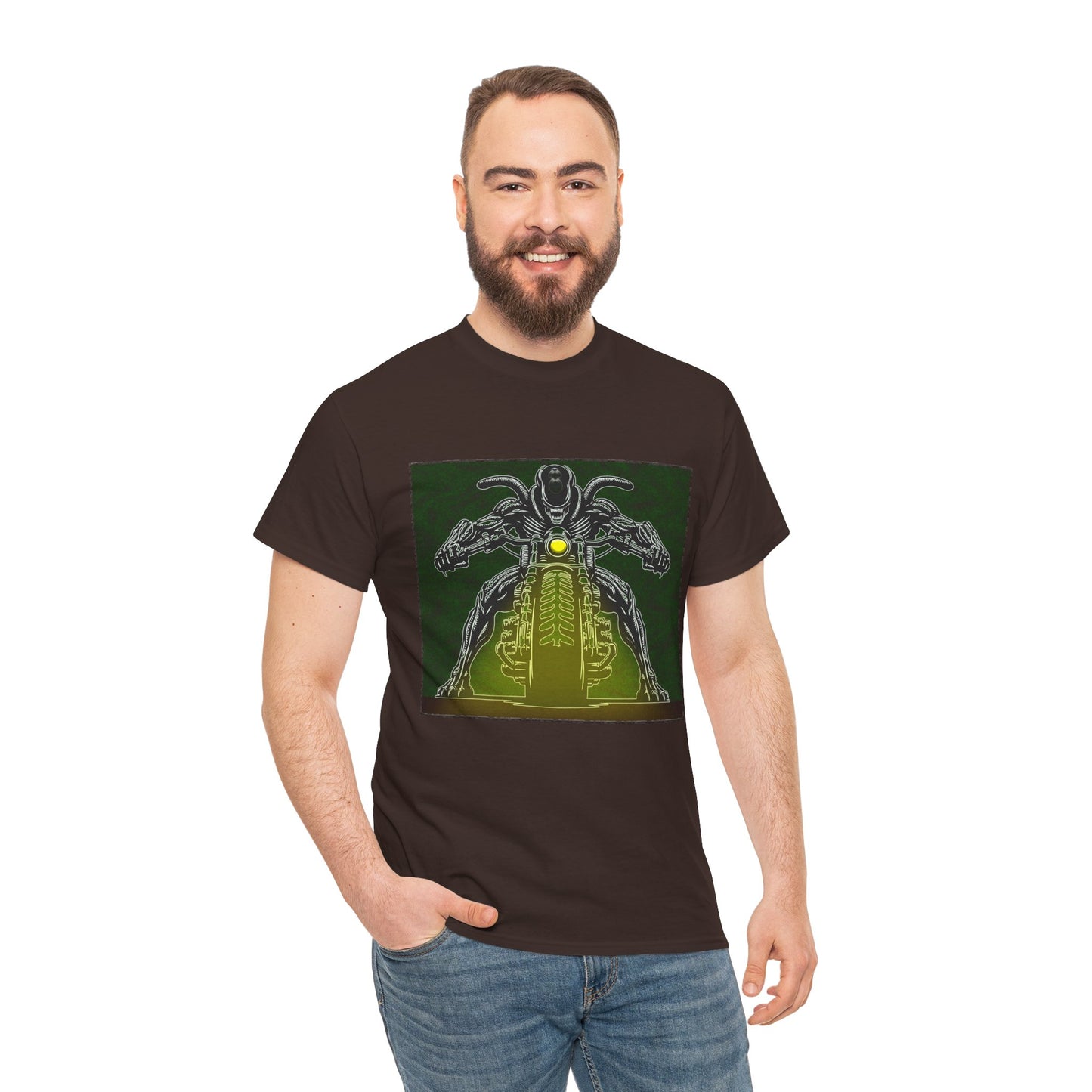 Alien Biker Neon Sci‑Fi Motorcycle T-Shirt