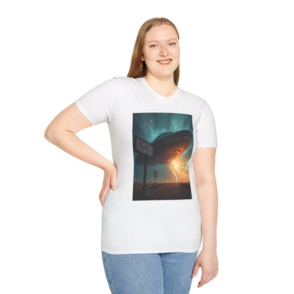 Roswell City Limits, Alien Sunset Softstyle T-Shirt | Unisex Graphic Tee, UFO Theme Shirt, Casual, Gift for Sci-Fi Lovers, Summer Fashion