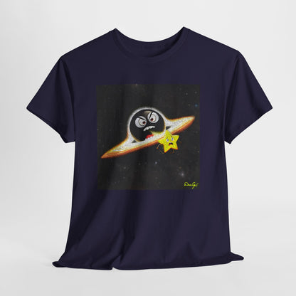 BlackHole Chasing Star, Space-Themed Unisex Heavy Cotton Tee with Cartoon Penguin Design, graphic design, png