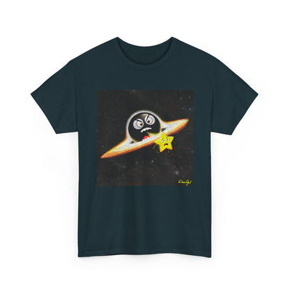 BlackHole Chasing Star, Space-Themed Unisex Heavy Cotton Tee with Cartoon Penguin Design, graphic design, png