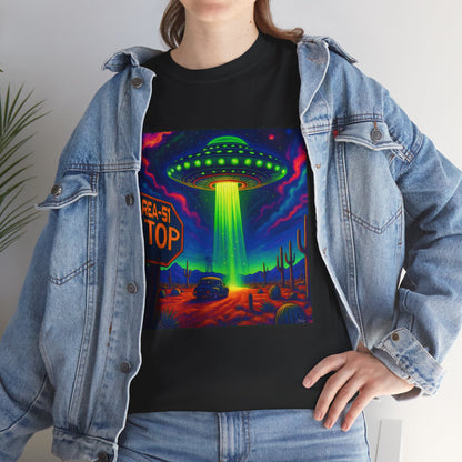 Area 51 Stop UFO Abduction T-Shirt — Neon Alien Invasion Tee