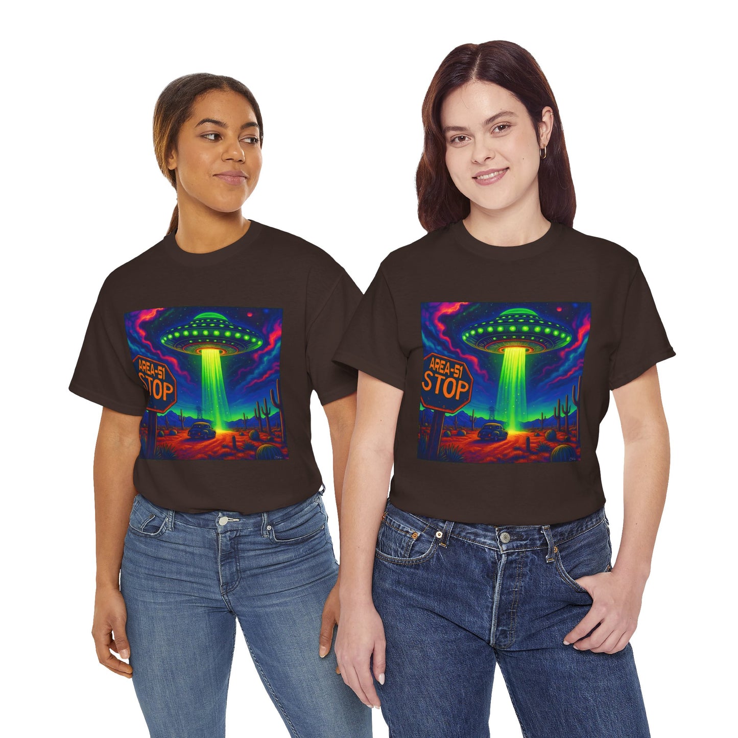 Area 51 Stop UFO Abduction T-Shirt — Neon Alien Invasion Tee