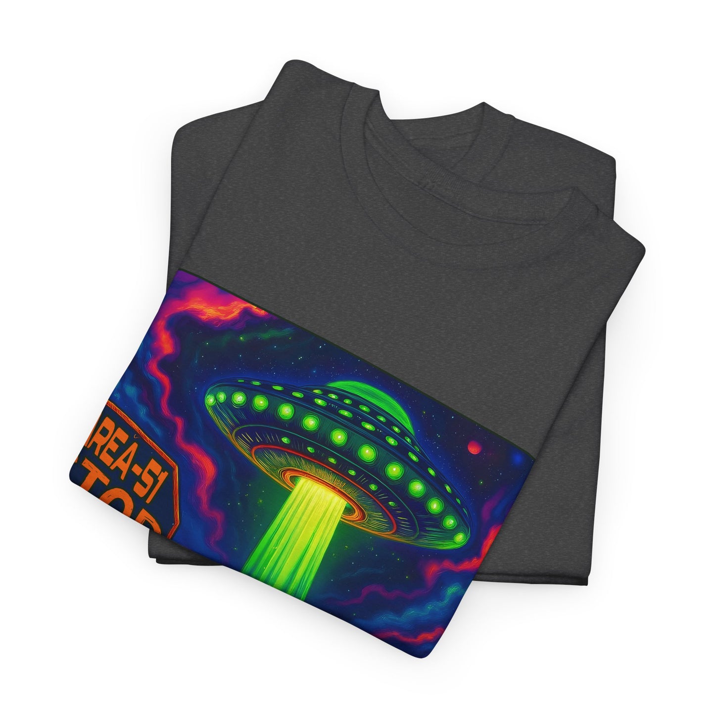 Area 51 Stop UFO Abduction T-Shirt — Neon Alien Invasion Tee